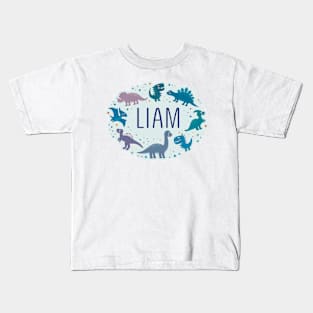 Liam name surrounded by dinosaurs Kids T-Shirt